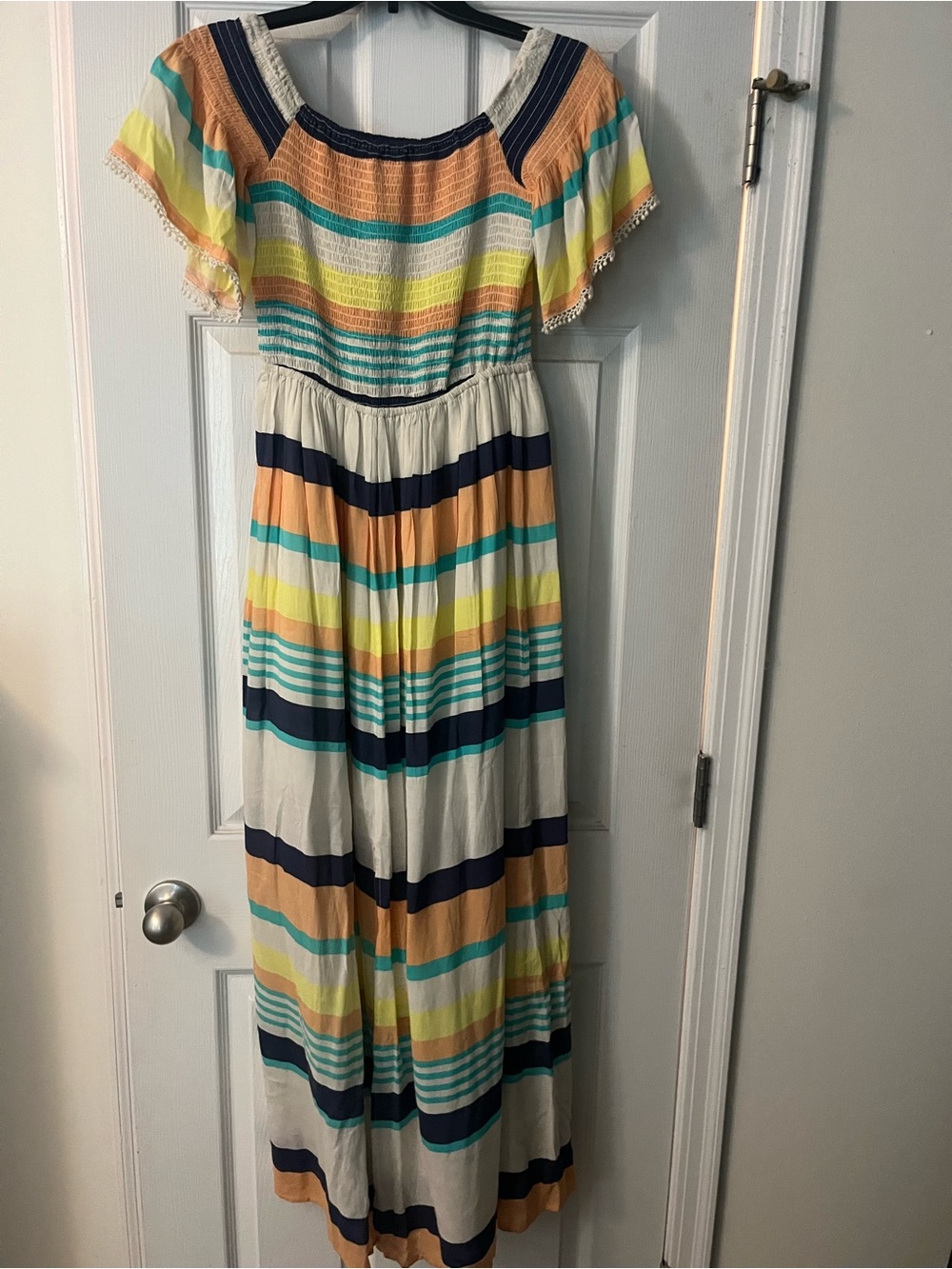 Altar'd State Summer Stripes Maxi Dress with Crochet Trim